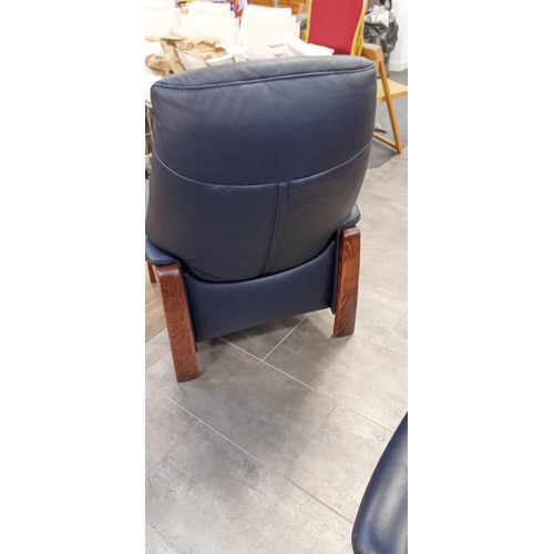 340 - Very dark blue Leather German Himolla 3-piece suite plus foot stool with 2 recliners