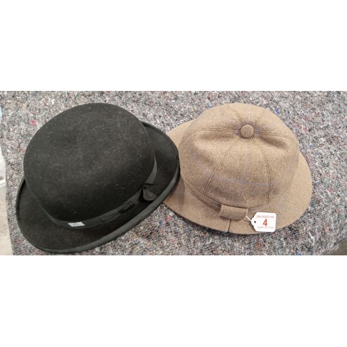 4 - Deerstalker 100% wool hat plus vintage bowler hat from Aberdeen