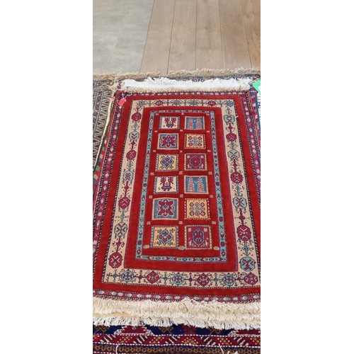 18 - Handmade Azerbaijan rug multi different weaves soumak with hand tied knots burnt red 126cm x 82cm ap... 