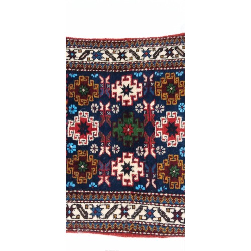 22 - Azerbaijan carpet pad blue field with medallions 60cm x 50cm approx plus one other