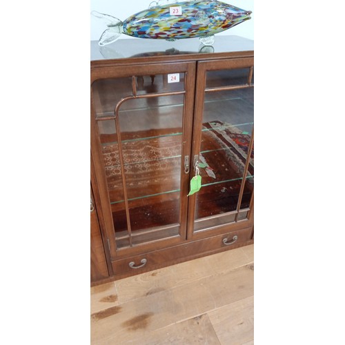 24 - Vintage china display cabinet with drawers and side shelving behind doors