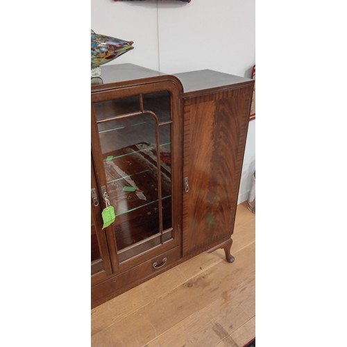 24 - Vintage china display cabinet with drawers and side shelving behind doors