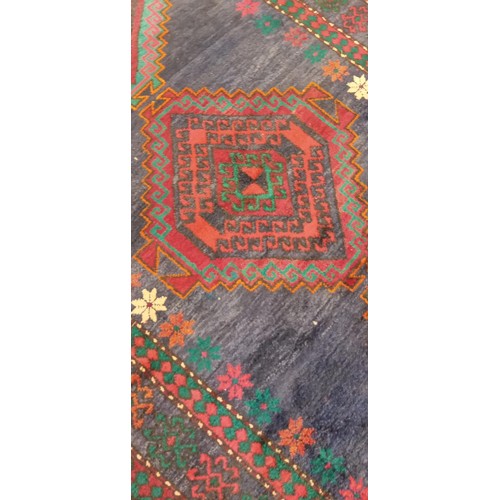 38 - Handmade Azerbaijan rug dated 1960 blue field with 3 medallions 280cm x 145cm approx.