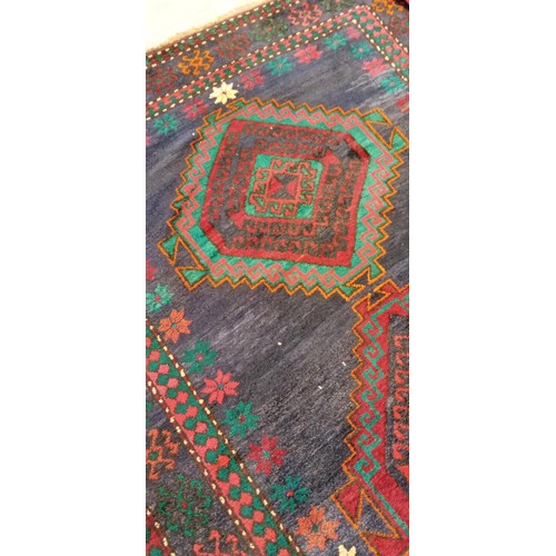 38 - Handmade Azerbaijan rug dated 1960 blue field with 3 medallions 280cm x 145cm approx.