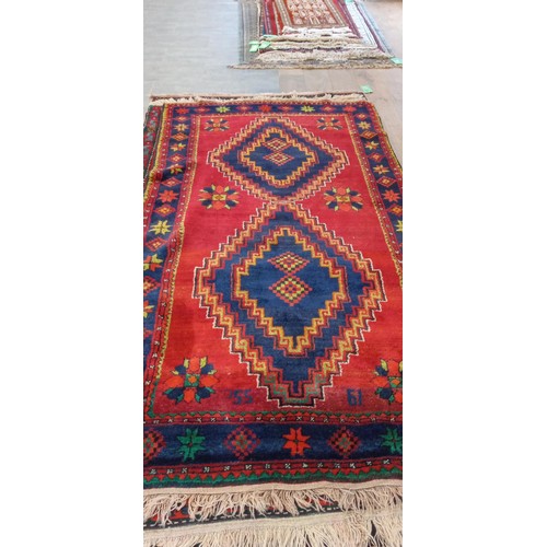 40 - Handmade Azerbaijan rug dated 1955 red field with 2 medallions with a nice border 245cm x 140cm appr... 