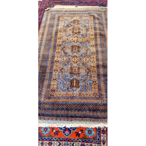 44 - Handmade Azerbaijan rug blue field with lovely detailed design has been moth bitten 200cm x 103cm ap... 