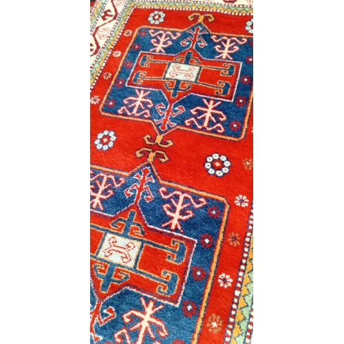 46 - Handmade Azerbaijan rug red field blue medallion with border Turkish prayer rug Kazak 143cm x 79cm a... 