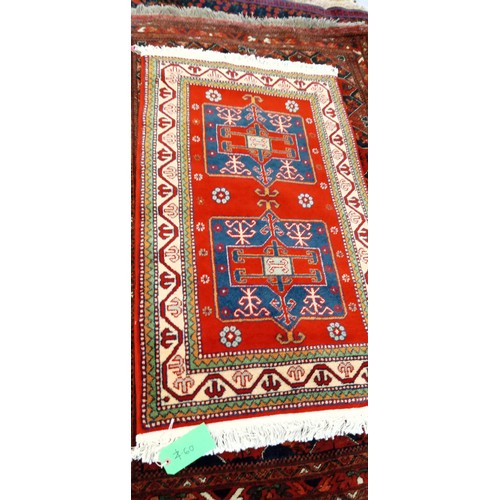 46 - Handmade Azerbaijan rug red field blue medallion with border Turkish prayer rug Kazak 143cm x 79cm a... 