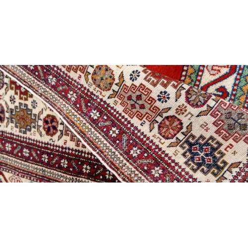 47 - Handmade Azerbaijan Kazak rug cream field red borders fireside runner 157cm x 62cm approx.