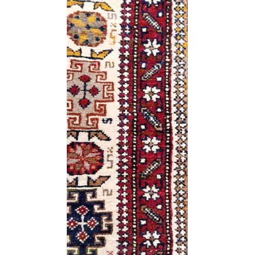 47 - Handmade Azerbaijan Kazak rug cream field red borders fireside runner 157cm x 62cm approx.