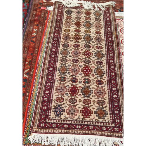 47 - Handmade Azerbaijan Kazak rug cream field red borders fireside runner 157cm x 62cm approx.