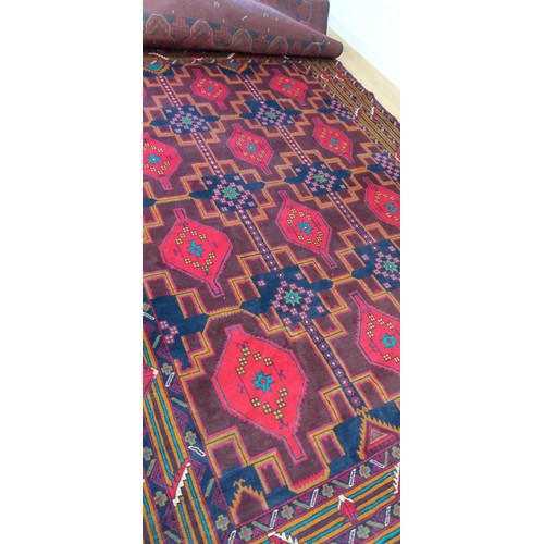 54 - Handmade Azerbaijan rug Balouch deep red field 320cm x 214cm approx.