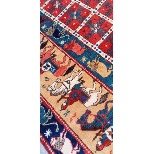 66 - Handmade Azerbaijan modern rug with animals/ guard motifs Warriors riding horseback and lions moth b... 