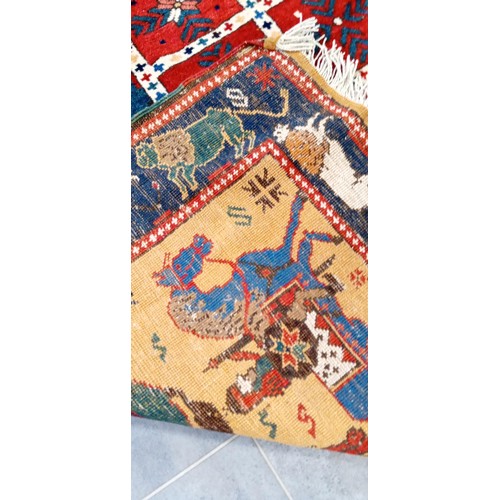 66 - Handmade Azerbaijan modern rug with animals/ guard motifs Warriors riding horseback and lions moth b... 