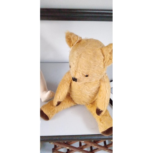 135 - Vintage articulated teddy bear and doll