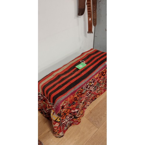 149 - Handmade Azerbaijan flat weave cradle bed signed red with geometric design