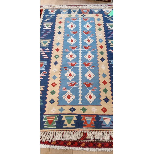 214 - Handmade Azerbaijan rug Kilim flat weave some errant dye blue field 175cm x 108cm approx.