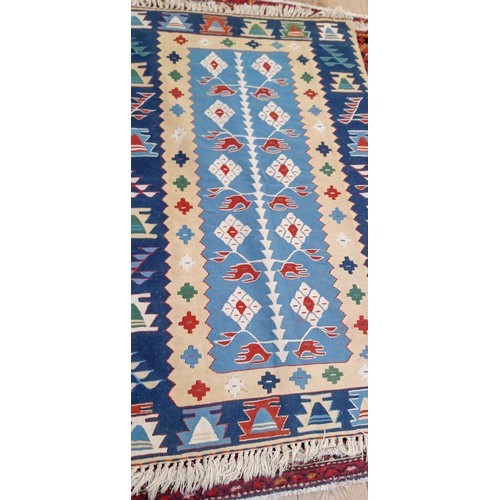 214 - Handmade Azerbaijan rug Kilim flat weave some errant dye blue field 175cm x 108cm approx.