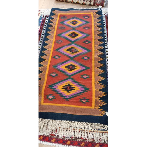 216 - Handmade Azerbaijan rug flat weave Kilim striking modern colours on black border 185cm x 80cm approx... 