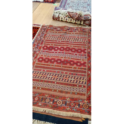 217 - Handmade Azerbaijan rug Soumak flat weave hand knotted red field slight damage 158cm x 111cm approx.