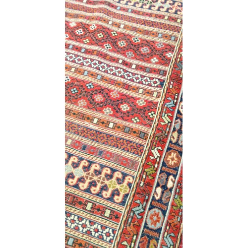 217 - Handmade Azerbaijan rug Soumak flat weave hand knotted red field slight damage 158cm x 111cm approx.