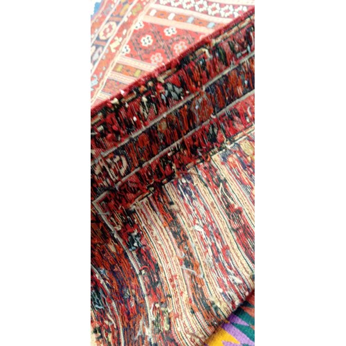 217 - Handmade Azerbaijan rug Soumak flat weave hand knotted red field slight damage 158cm x 111cm approx.