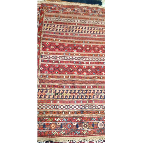 217 - Handmade Azerbaijan rug Soumak flat weave hand knotted red field slight damage 158cm x 111cm approx.