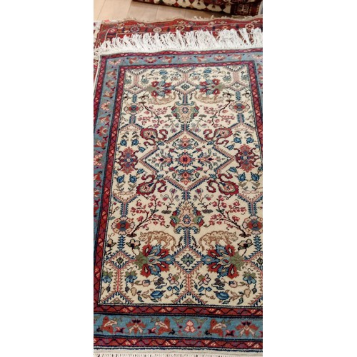 218 - Handmade Azerbaijan rug cream field blue borders floral & tiger motifs 168cm x 97cm approx.