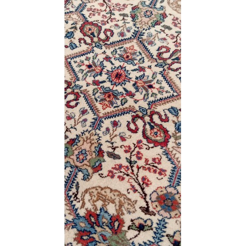 218 - Handmade Azerbaijan rug cream field blue borders floral & tiger motifs 168cm x 97cm approx.