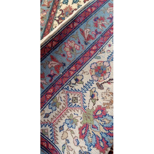 218 - Handmade Azerbaijan rug cream field blue borders floral & tiger motifs 168cm x 97cm approx.