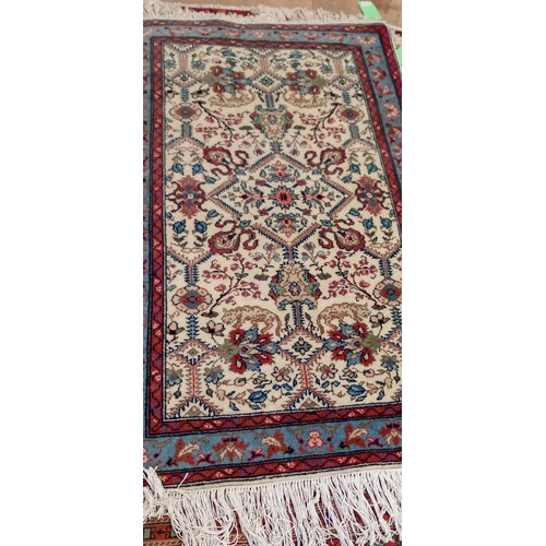 218 - Handmade Azerbaijan rug cream field blue borders floral & tiger motifs 168cm x 97cm approx.