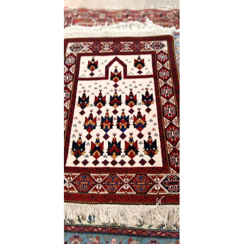 219 - Handmade Azerbaijan prayer rug cream field with red border 128cm x 86cm approx.