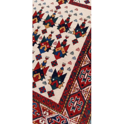 219 - Handmade Azerbaijan prayer rug cream field with red border 128cm x 86cm approx.