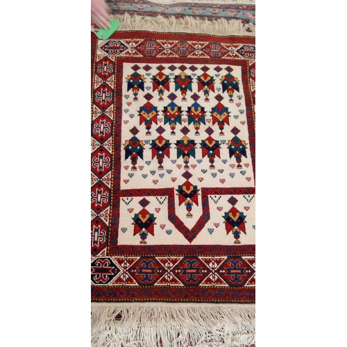 219 - Handmade Azerbaijan prayer rug cream field with red border 128cm x 86cm approx.