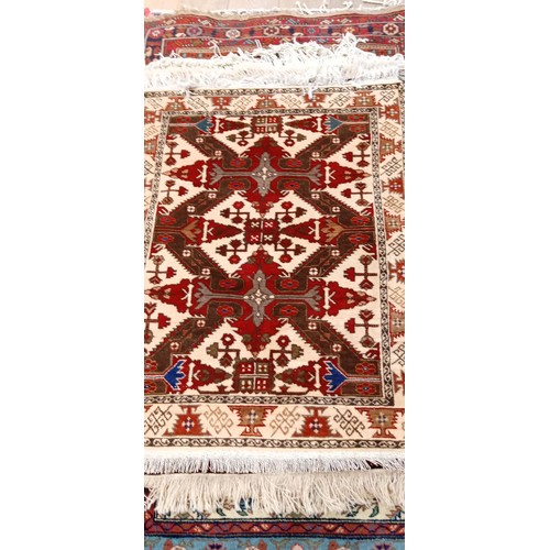 220 - Handmade Azerbaijan rug beige field green & red Caucasian motifs 117cm x 85cm approx.