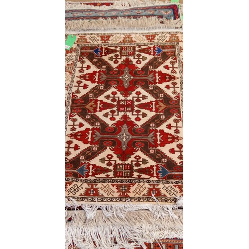 220 - Handmade Azerbaijan rug beige field green & red Caucasian motifs 117cm x 85cm approx.