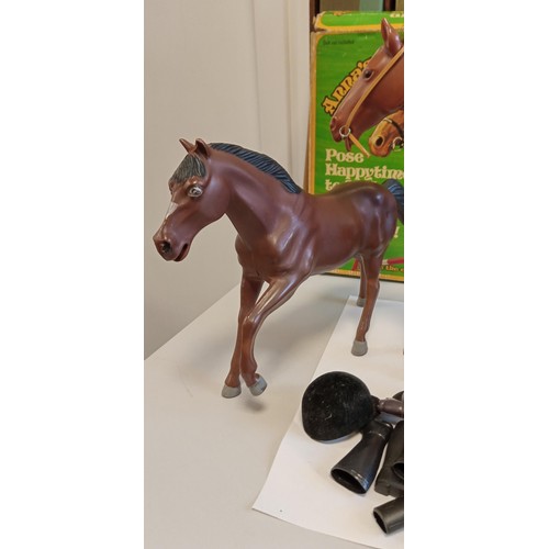 13 - Vintage Happy Time Annas real action horse AF in original box plus Bonanza horse and accessories