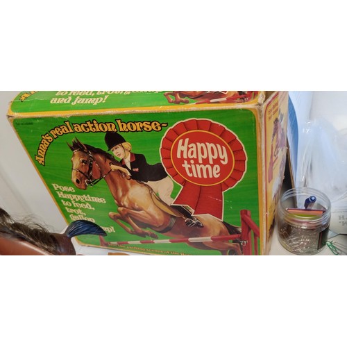 13 - Vintage Happy Time Annas real action horse AF in original box plus Bonanza horse and accessories