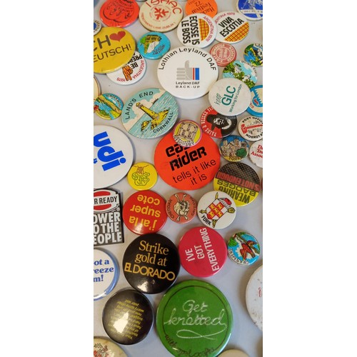 24 - Selection of vintage badges on places and slogans mainly