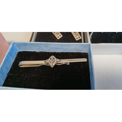 33 - Ola Gorrie silver hallmarked tie clip, Malcolm Gray silver hallmarked necklace plus 3 sets of 925 si... 