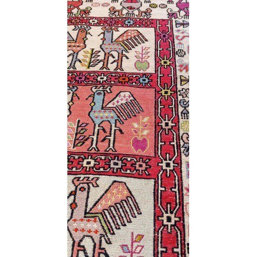 39 - Handmade Azerbaijan rug silk and cotton soumak design hand woven 100x74cm approx. pictorial rug crea... 