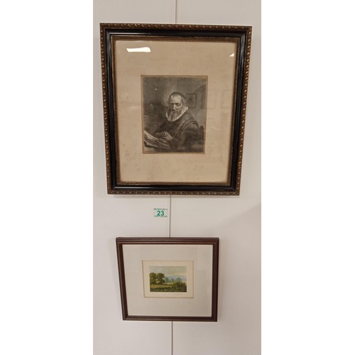 23 - Vintage framed etching of Rembrandt and one other