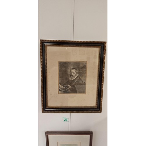 23 - Vintage framed etching of Rembrandt and one other