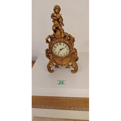 25 - Early Waterbury cherub/ ornate Victorian brass clock USA