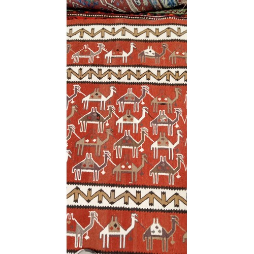 63 - Handmade Azerbaijan rug burnt orange field camel design Kilim 225cm x 127cm approx.