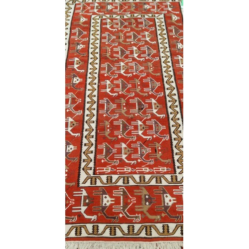 63 - Handmade Azerbaijan rug burnt orange field camel design Kilim 225cm x 127cm approx.