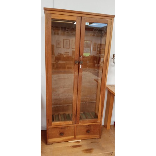 34 - Teak glass fronted display cabinet with 2 drawers