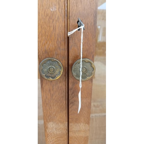 34 - Teak glass fronted display cabinet with 2 drawers