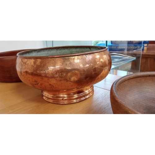 40 - 2 Wooden and 1 coppered bowl