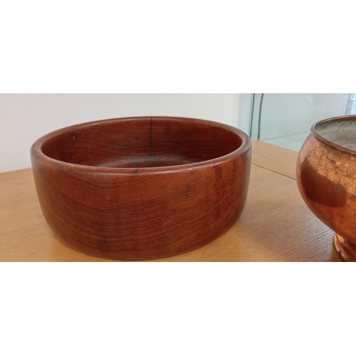 40 - 2 Wooden and 1 coppered bowl